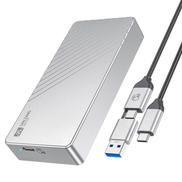 M.2 SSD External Case 40Gbps USB4.0 NVMe M.2 SSD Case High Heat Dissipation Thunderbolt 3/4 Portable SSD External Case Al Aluminum Enclosure Silver