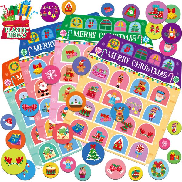 Christmas Bingo Game, 12PCS Bilingual English and Spanish Bingo Board Game, 12 Players Bingo Game Set for Teenager or Adults Xmas Party, Fun Interesting Activity Winter Party Supplies