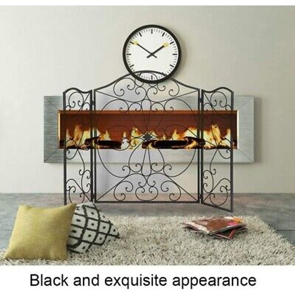 Retro Fireplace Screen Wrought Iron Casting Fireplace Screen Flower Pattern US