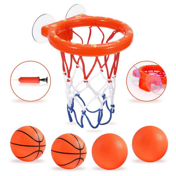 Bath Toys - Bathtub Basketball Hoop for Kids Toddlers,Bath Toys Shower Toys for Kids Ages 4-8,Suction Cup Basketball Hoop & 4 Soft Balls Set for Boys Girls,Mold Free No Mold Bath Toys for Toddlers