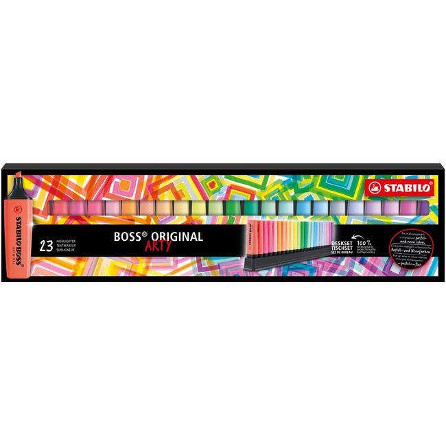 Textmarker - STABILO BOSS ORIGINAL - ARTY - 23er Tischset - mit 9 Leuchtfarben & 14 Pastellfarben