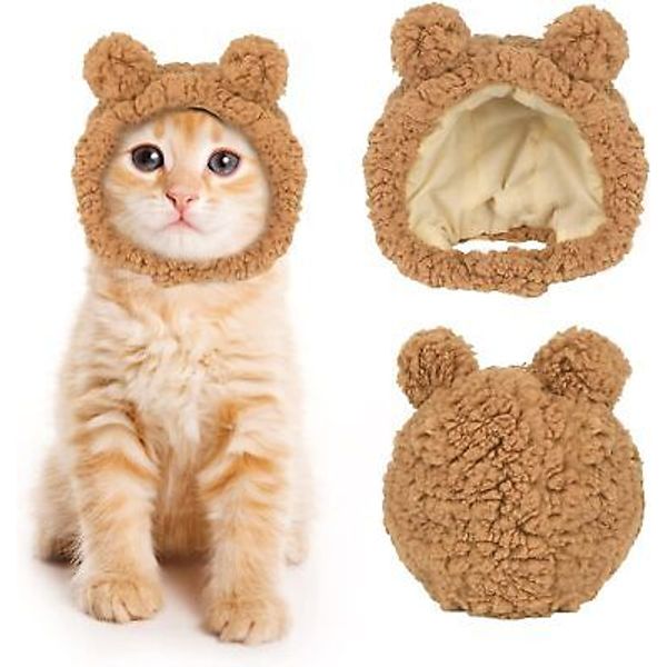 Cute Cat Costume Warm Bear Hat Adjustable Soft Small Pet Headwear Bear Puppy Dog