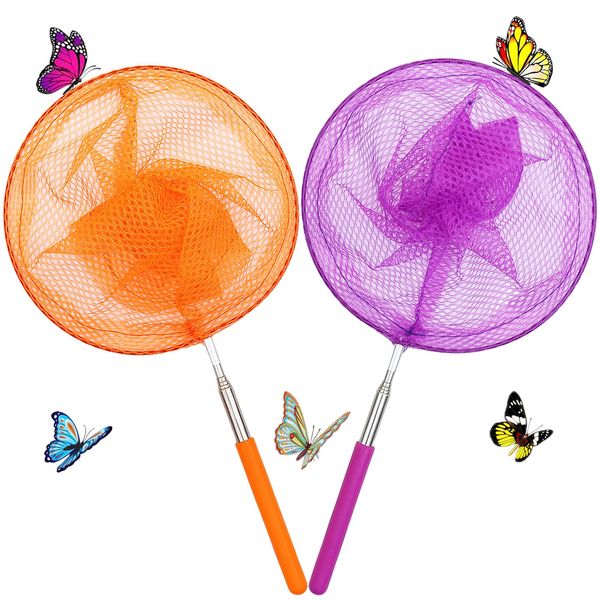 2 Pack Insect Catching Nets, Telescopic Stainless Steel Pole, Fishing Nets,Butterfly Nets, Nature Exploration Toys for Kids Outdoor Playing