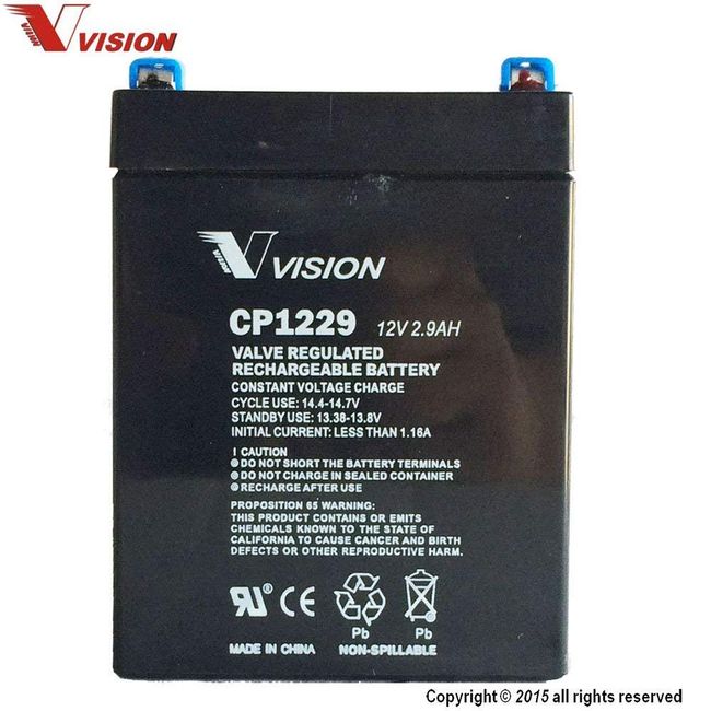Vision CP1229 F1, SLA Battery (Original), 12V, 2.9AH, F1 Terminal - 4 Pack