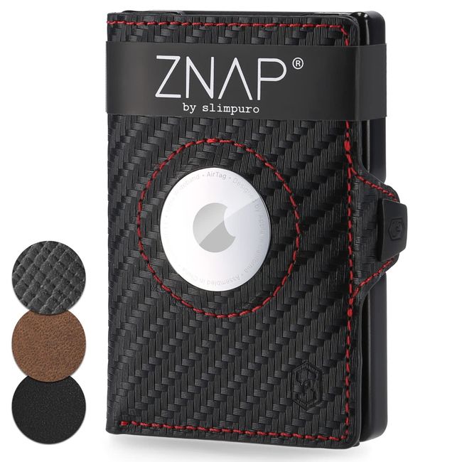 ZNAP Airtag Wallet aus Premium Leder | Kreditkartenetui Herren | Geldbörse Klein | RFID-Blockierung & Slim I Kartenetui, Air Tag Portemonnaie - 12 Karten - Rauchschwarz