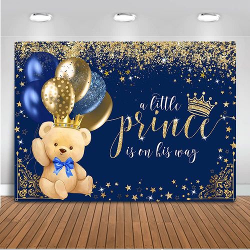 Mocsicka Prince Bear Baby Shower Backdrop for Boys Navy Blue Royal Bear Boys Baby Shower Background Decorations 7x5ft Balloon A Little Prince is On His Way Cake Table Decoration Photography Backdrop