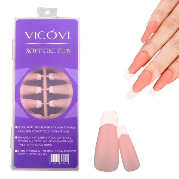 240Pcs French False Nails Extra Long Press on Nails Coffin Matte Nude Pink Stick on Nails with French Tip, Full Cover Fake Nails Glue on Nails for Women Girls Nail Art Manicure