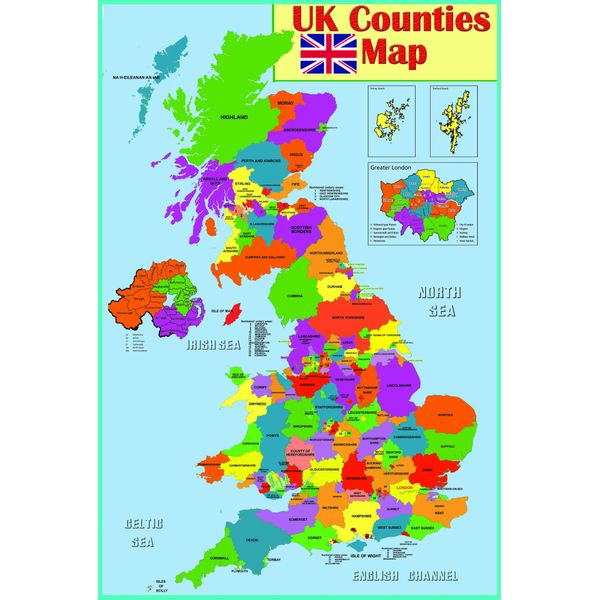 laminated Educational wall poster UK counties map | GB Great Britain counties Poster