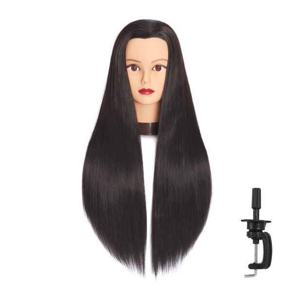 Headfix 26in-28in Long Hair Mannequin Head Stnthetic Fiber Hairdresser Practice Styling Training, Cosmetology Manikin Doll Head With Clamp Stand (6F1919LB0220)