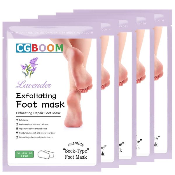 5 Pack Foot Peel Mask,Exfoliating Foot Socks Calluses Remover Dead Skin, Aloe Moisturizing Feet Peeling Mask for Dry Skin,Cracked Heels,Foot SPA Socks for Women and Men (Classic)