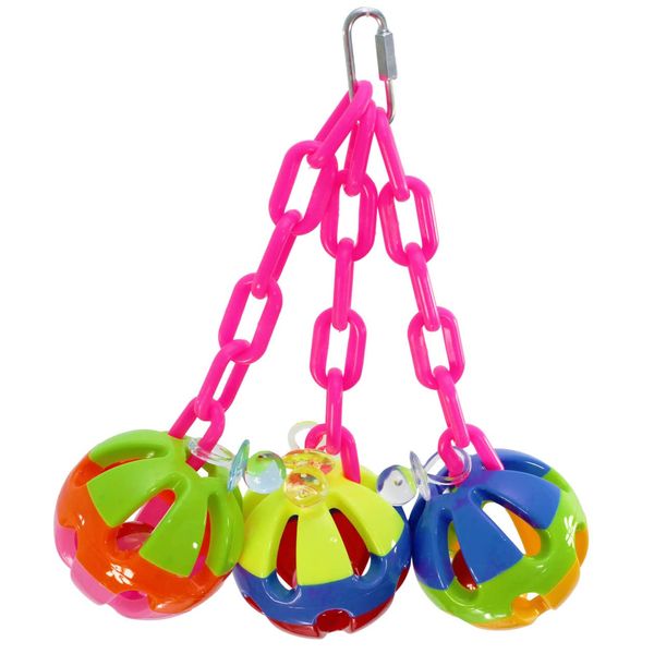 Bonka Bird Toys 1273 Tri-Chain Ball 10" High by 6" Wide Medium Parrot Plastic Cage Toy, African Grey, Pionus, Ringneck, and Similar Sized Birds