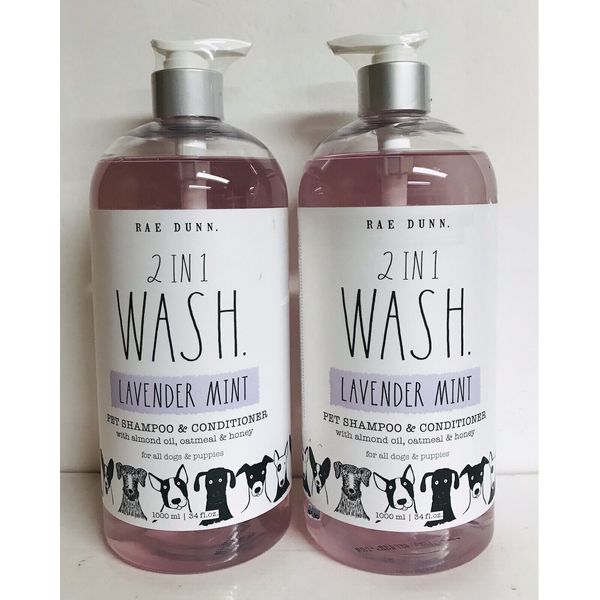 2 Bottles Lavender Mint 2-in-1 Pet Shampoo & Conditioner 34 fl oz Each