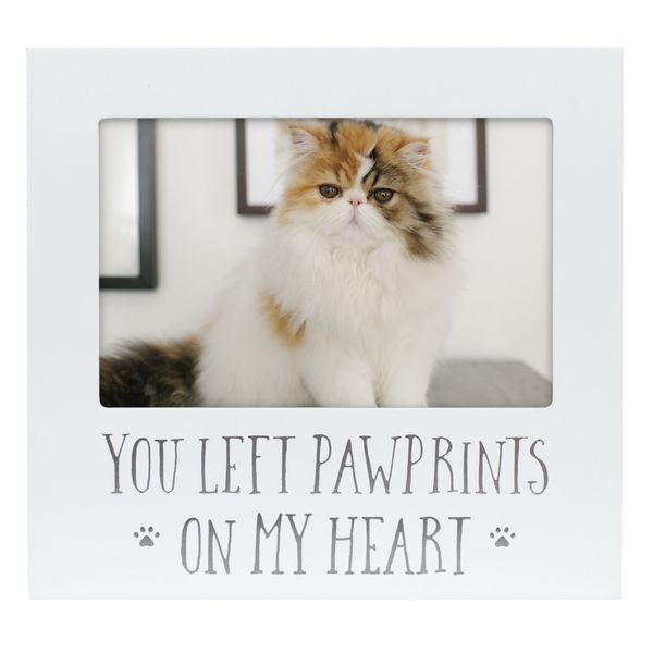 Pearhead You Left Pawprints on my Heart Pet Keepsake Picture Frame, Dog or Cat Photo Frame for Pet Owners, Pet Memorial Frame, 4x6 Photo Insert, Sympathy Gift, White