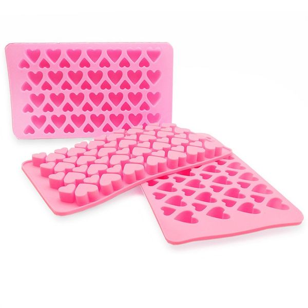 3 Packs Candy Mold, CNYMANY Valentine's Day Silicone Mini Heart Shaped Ice Cube Trays Gumdrop Jelly Chocolate Mold - Pink