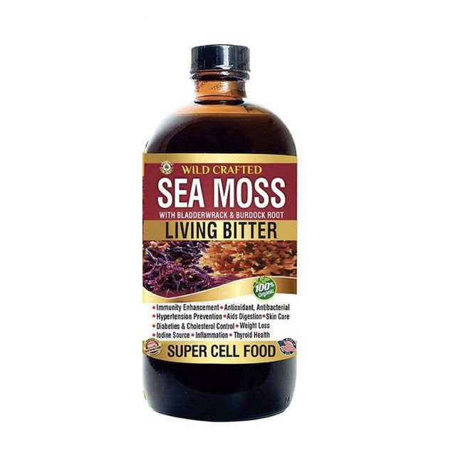 Organic WildCrafted Sea Moss With Bladderwrack & Burdock Root Living Bitter 16oz