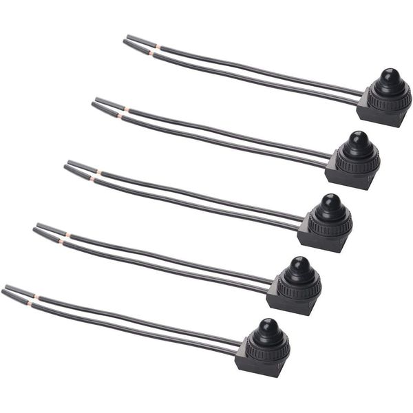 5pcs 0-250V/3Amp Waterproof Push Button Switch On/Off Switch Light Wire Push Button for Motorcycle/Car (Black)