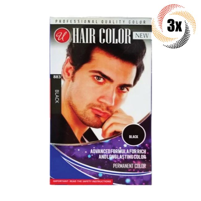 3x Packs Universal Men's Black Quality Permanent Color Hair Dye | #883