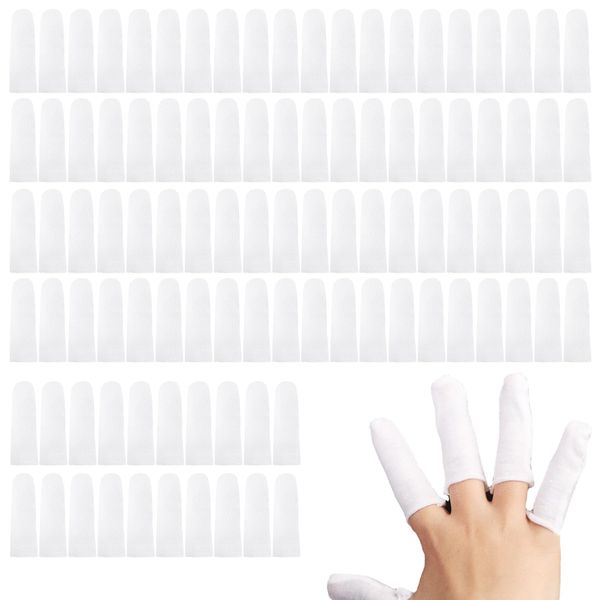 Cotton Finger Cots, 100 PCS Cloth Finger Protectors White Finger Bandage for Finger Protections, Thumb Protector Finger Tips Protector Comfortable and Breathable Absorb Sweat