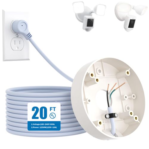 Plug-in Mount for Floodlight Cams Compatible with Ring Floodlight Cam Wired Plus/Pro,WYZE Floodlight Camera v2/Pro,Blink Wired Floodlight Camera,Electrical Box with 20ft/6m Weatherproof Power Cable