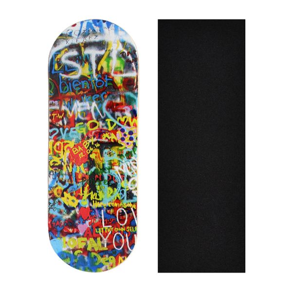 Premium Fingerboard Graphic Deck, Graffiti Wall - 34mm x 97mm - Heat Transfer Graphics, Pro Shape & Size - Pre-Drilled Holes - Includes Prolific Foam Tape - Teak Tuning