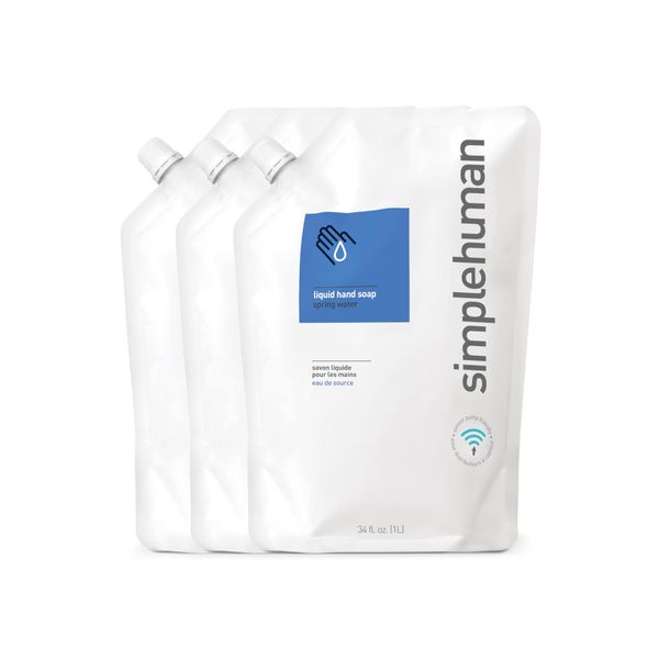 simplehuman Spring Water Moisturizing Liquid Hand Soap Refill Pouch, 34 Fl. Oz. (Pack of 3)