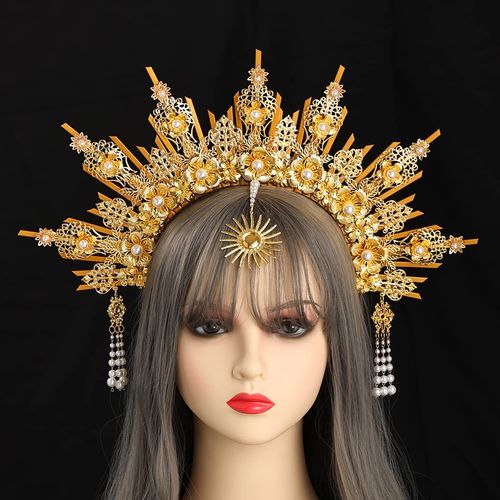 BLESSUME Goddess Gold Spike Halo Crown Headpiece NYLON ZIP TIE Wedding Bride Hair Band Tiara…