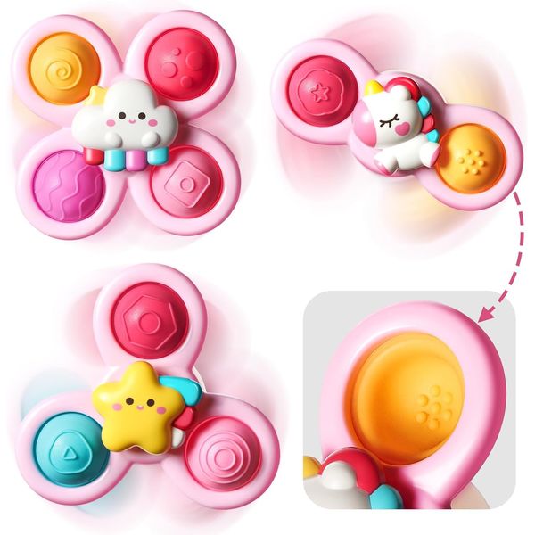 lerrbo 3PCS Pop Suction Cup Spinner Toys for 1 Year Old Boy Girl|Novelty Spinning Tops Toddler Toys Age 1-2|Sensory Baby Bath Toys for Toddlers 1-3|6 12 18 Months Boy Birthday Gift for Infant