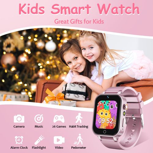 DERUI 1.5 Inches Kids Smart Watch for Boys Girls, 26 Puzzle Games, Smartwatch with Camera, Pedometer, Video Voice Music Player Learning Card,Christmas Birthday Gift for 3-12 Years Children (Pink)