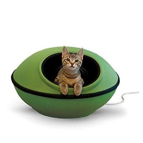 Mod Dream Pod Pet Bed, Big Cat Cave for All Cat Sizes and Green/Black Heated