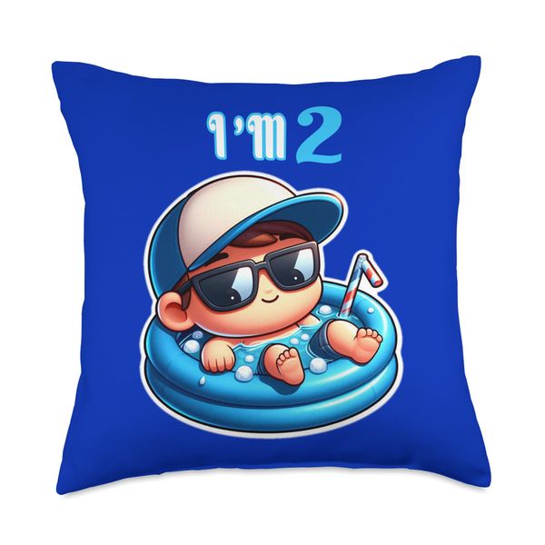 I'm 2 old beautiful boy 2nd Birthday 2, inflatable pool Throw Pillow
