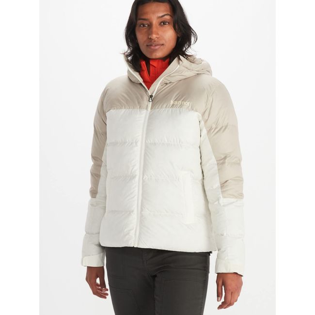 Marmot Damen Wm's Guides Down Hoody, Ultra-leichte Daunenjacke, 700 Fill-Power, warme Outdoorjacke, wasserabweisend, winddicht, Papyrus/Sandbar, M, 79300_F22