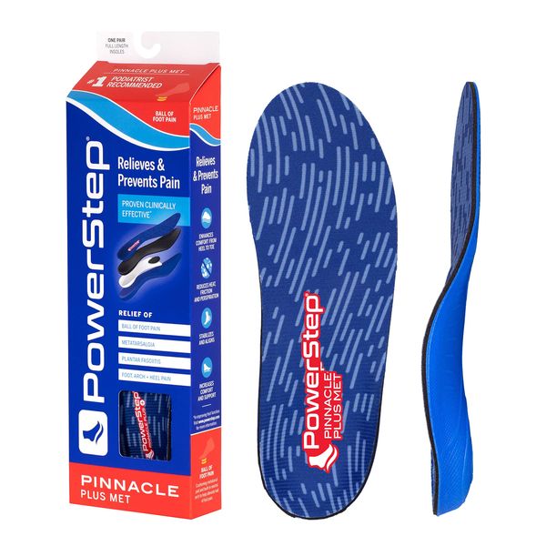 Powerstep Pinnacle Plus Metatarsal Pain Relief Orthotics - Shoe Inserts for Metatarsalgia, Arch Support, and General Ball of Foot Pain Relief - Shoe Insoles with Metatarsal Pad (M 7-7.5, F 9-9.5)