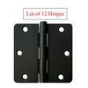 12 Matte Black 3.5"X3.5" Inch Door Hinges 1/4" Radius Corner Interior 3" 