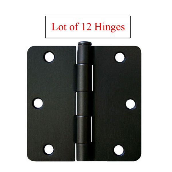 12 Matte Black 3.5"X3.5" Inch Door Hinges 1/4" Radius Corner Interior 3" 