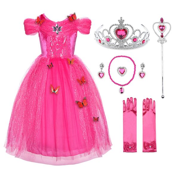 JerrisApparel Flower Girls Dress Princess Costume Butterfly Girl (2 Years, Pink with Accessories)