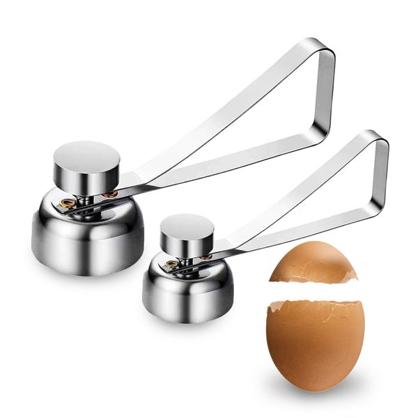 Egg Shell Opener Set | Stainless Steel Egg Cracker & Cutter Tool for Raw, Soft & Hard-Boiled Eggs | 2PCS Handheld Eggshell Remover (Small & Large)