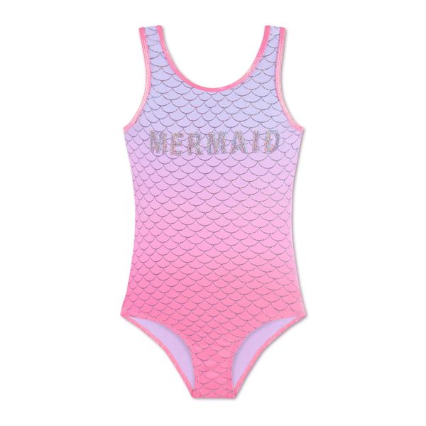 Girls Swimsuit One Piece Swimwear Mermaid Swimming Costume Junior Kids Bathing Suit Pink Fade UV Protection Summer 11 Years, Pink, 11T