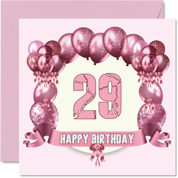 Fun 29th Birthday Cards for Woman - Birthday Balloons - Happy Birthday Card for Son Daughter Brother Sister Uncle Auntie Niece Nephew Cousin, 145mm x 145mm Greeting Cards, 29th Birthday Card