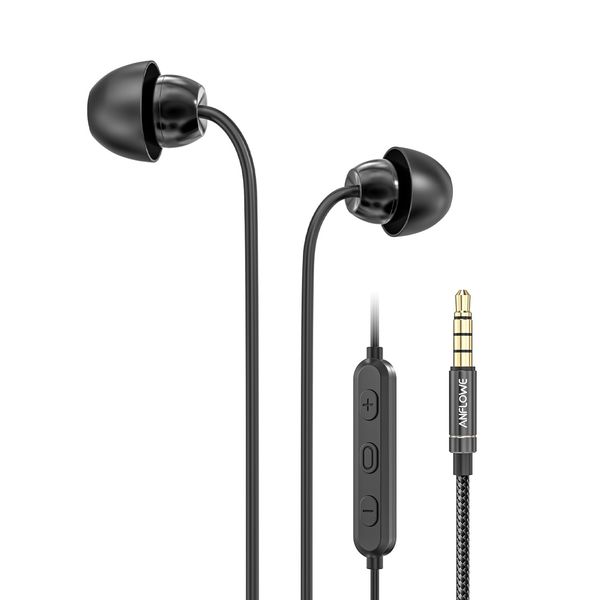 ANFLOWE MS28 - Wired Sleep Earbuds for Side Sleepper, In-Ear Small Headphones with Mic, Noise Isolating Earphones with Pure Sound for Side Sleeping, Bedtime, Relaxation