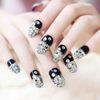 SIFASHION Wedding Bride Nail Tips Glitter Artificial Diamond Round Nail Patches with Double-Sided Adhesive Tape Nail Tips (Black)