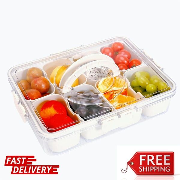 Divided Serving Tray with Lid and Handle Snackle Box For  Fruits, Nuts, Snacks