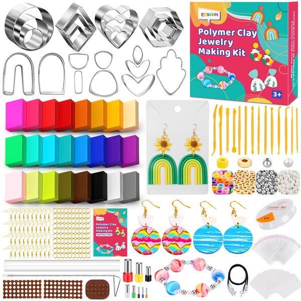 CGBOOM 3 in 1 Polymer Clay Jewelry Making Kits, 527Pcs Craft Kits for Kids Age 6 7 8 9 10 11 12, Earring and Bracelet Making Kit, Gift for Teens and Adults