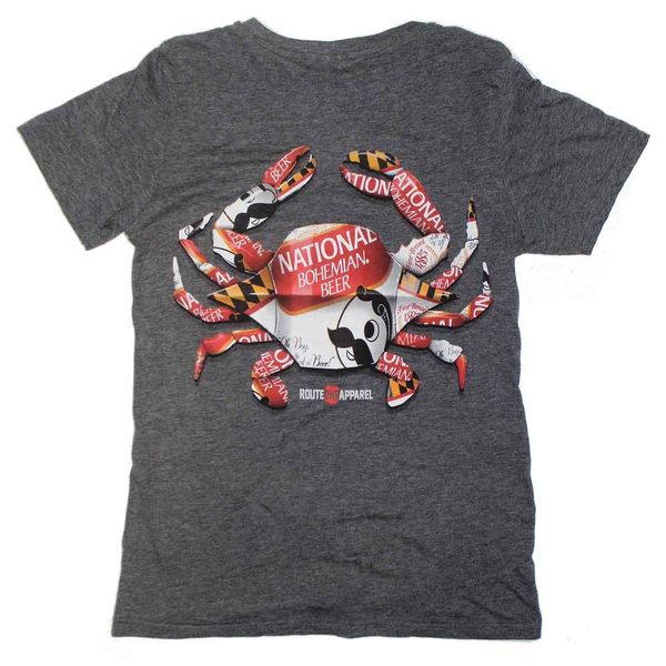 Natty Boh Can Crab (Charcoal) / Ladies V-Neck Shirt - Medium / Grey