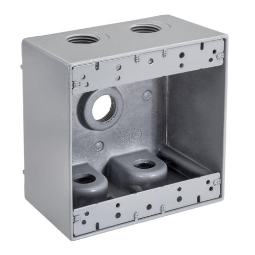 TOPAZ WDB25100 1" 5 Hole Double Gang Deep Weatherproof Box, Gray