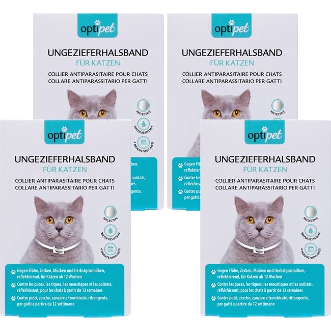 OptiPet 4X Ungezieferhalsband für Katzen, 4 Monate Schutz gegen Flöhe, Zecken,Mücken, Milben, reflektierend, für Katzen ab 12 Wochen