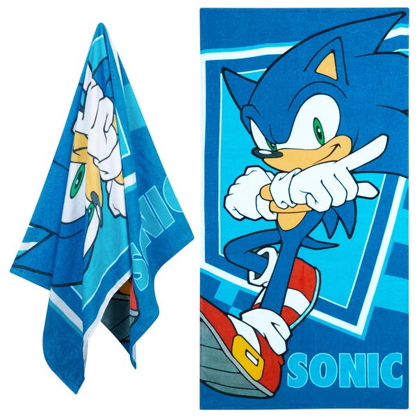 SONIC THE HEDGEHOG Beach Towel for Kids, 100% Cotton Quick Dry Swimming Towel 70 x 140cm - Holiday Essentials