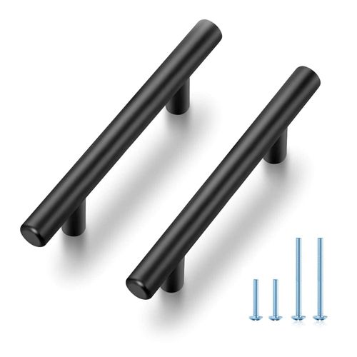 JOY DECOR 10 Pack 5 Inch Cabinet Pulls Kitchen Cabinet Handles with 3 Inch Hole Center Matte Black Cabinet Hardware Stainless Steel Kitchen Drawer Pulls for Cabinets Cupboard, 76mm Hole Centers