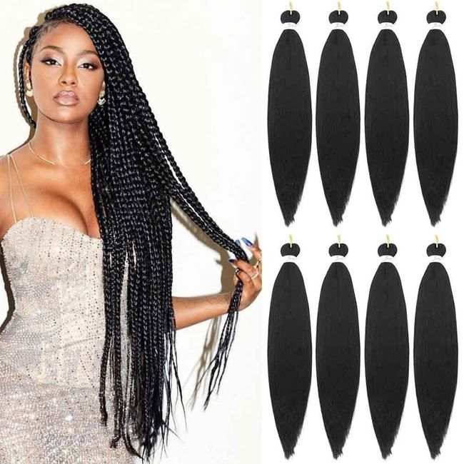 SOKAWO Pre Stretched Braids Extensions Hair 1# 26 Zoll/inch (66cm) Yaki Flechthaar Easy Crochet Braid Professional, 1 Stück/Packung Free Synthetik Fiber Braids, Vorgedehnte Kunstfaser Haar