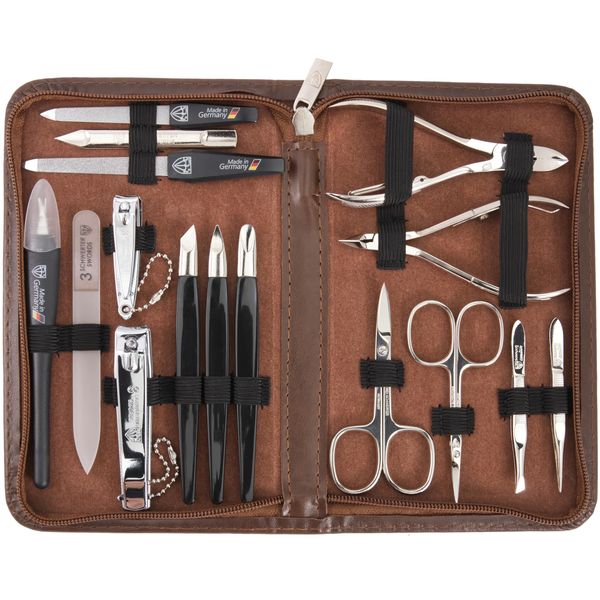 3 Swords Germany - brand quality 16 piece manicure pedicure grooming kit set for professional finger & toe nail care scissors clipper synthetic leather case, Made in Germany