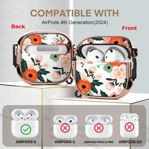 Maxjoy for AirPods 4 Case with Lock, Cute AirPods 4 Case Lock Protective Soft AirPod 4 Generation Cover for Women Girly with Keychain Clip for AirPod 4th Generation Cover 2024, Flower
